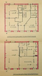 <p>Plattegronden van de eerste en tweede verdieping van het grote huis (A), bestaande toestand in 1927 (archief HCO). </p>
